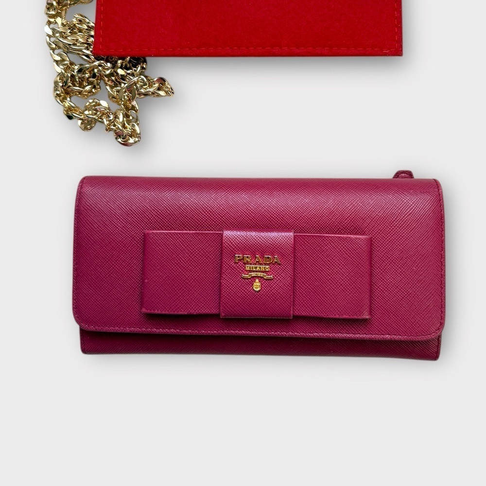 Prada Fuchsia Saffiano Leather Bow Continental Wallet - Picture 2 of 16